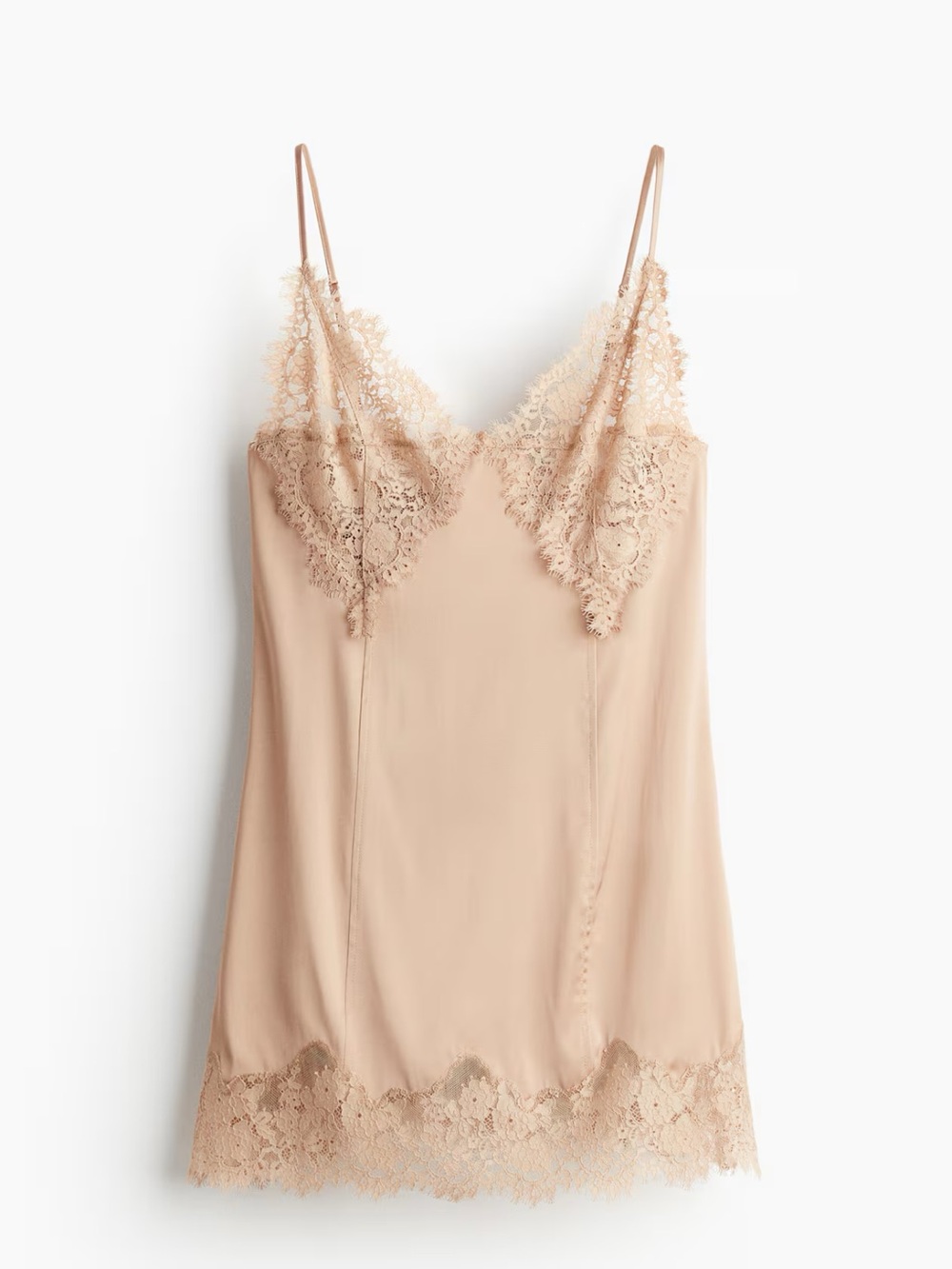NWT H&M Edition Women's Lace-Trim Slip Nightdress in Nude